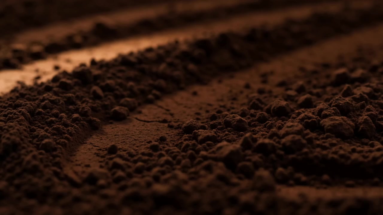 Close-up of cocoa powder, showing its texture and warm brown colour.